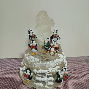 Vintage Music Box "White Christmas"-Santa & Penguins on Iceberg